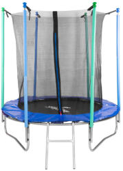 Skipjump Kerti trambulin, Skipjump GS06, fekete/kék, átmérő: 183 cm, kerek, magasság: 45 cm, 150 cm belső védőháló, létra, acél váz, 3 dupla láb, 50 kg teherbírás, 36 db rugó, egyenes oszlopok (TC802487)
