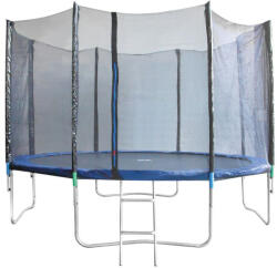 Strend Pro Kerti trambulin, Skipjump GS12, fekete/kék, átmérő: 366 cm, kerek, magasság: 80 cm, 180 cm külső védőháló, létra, acél váz, 4 dupla láb, 150 kg teherbírás, 64 db rugó, egyenes oszlopok (TC802493)