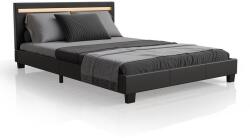 Juskys Modern kárpitozott ágy 140x200 LED és léces vázzal fekete (28902)