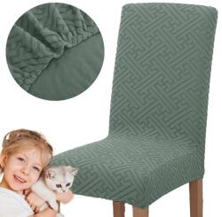 Meble OdNowa Székhuzat, szövet nélküli, jacquard, f, zöld, plüss anyagból, vastag, rugalmas, vízálló, könnyen tisztítható, a legtöbb standard székre illik, gumírozott felülettel, tartós, kellemes tapintású, szenny