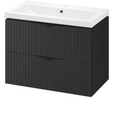 Cersanit Set dulap baie negru mat, suspendat 2 sertare lavoar inclus, 80 cm, riflaje 3D, MDF, Tirso, Cersanit (S801-587)