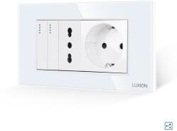 Luxion Intrerupator Dublu Cap Scara + Priza Ingusta + Priza Schuko cu Rama din Sticla LUXION, Standard Italian, 4M