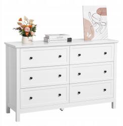 VEVOR 6 fiókos fa komód, tolóajtóval és borulásgátlóval, fehér színben (FGFCTJ2L6C45EC17J)