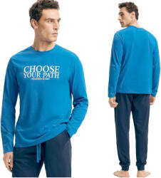 Henderson Férfi pamut hosszú ujjú pizsama meleg kék Henderson XXXL (43472-55X)