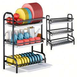 Malatec Háromszintes XXL edényszárító - fekete, rozsdamentes acél