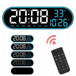 Malatec Nagy, ovális, 38 cm-es LED óra távirányítóval, naptárral, hőmérővel, páratartalom-mérővel és kettős ébresztővel