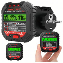 Malatec Feszültségmérő hálózati aljzatokhoz, LCD, RCD teszttel, biztonságos konstrukció