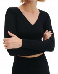 Reserved Fekete Bordázott Rövid Crop Top Hosszú Ujjú Nyakkivágással M/L