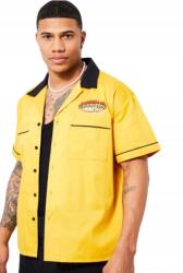 Boohooman Sárga Rövid Ujjú Ing Print Hímzett Gombmintás Boohooman S