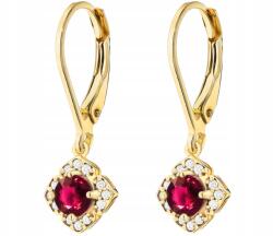 ZŁOCISTO Arany Fülbevaló Piros Természetes Kővel Rubin És Gyémántok 585 (DLA DZIEWCZYNY NARZECZONEJ)