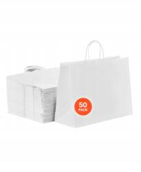 Vevor Kraft papírzacskók fülekkel, 50 db, 16x6x12, parti bevásárlószatyor, fehér