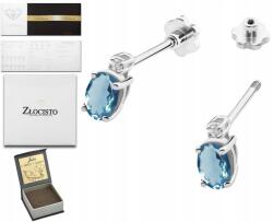 ZŁOCISTO Fehér Arany Fülbevaló Topáz London Kék Gyémánt Csavaros Stift (DLA DZIEWCZYNY NARZECZONEJ)