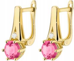 ZŁOCISTO Arany Fülbevaló Rózsaszín Topáz Gyémánt Arany 585 (DLA DZIEWCZYNY NARZECZONEJ)