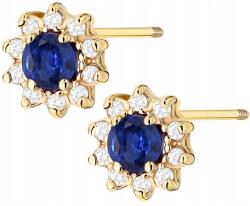 ZŁOCISTO Arany Fülbevaló Zafírral És Gyémántokkal, Csavart Stiftes Arany 585 (DLA DZIEWCZYNY NARZECZONEJ)