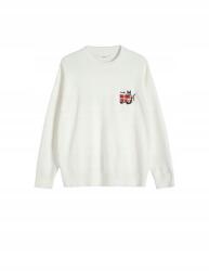 Reserved Fehér Pamut Pulóver Piros Hímzés Felirat Macska Hosszú Ujjú M