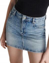 Reserved Világoskék Mini Farmer Szoknya Klasszikus Díszítő Strasszokkal 36-OS