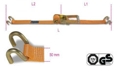 BETA 8182HS 8, 5 Racsnis rögzítőheveder, kéthorgos, LC 2500 kg, nagy szakítószilárdságú poliészter heveder (PES) (BETA-081820385)