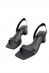 Reserved Fekete Klasszikus Cipő Szandál Sarokbetét Bebújós Öko Bőr Csíkos 39-ES (168AQ)