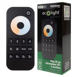 Ecolight RF érintős távirányító CCT V2 és V2-L vezérlőkhöz, 4 zónás, fekete, RT7 Ecolight fényerőszabályzóval (ECOAKC0520)