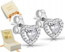 ZŁOCISTO Ezüst Fülbevaló Szív Strasszokkal, Csavaros Gravírozás
