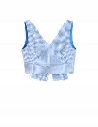 Reserved Fehér-kék Kockás Mintás Kötött Felső Vállpántos Nyakkivágással V L
