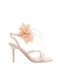 Reserved Krémszínű Magassarkú Szandál Virágos Díszítéssel Szögletes Orral 36-OS (123BN)