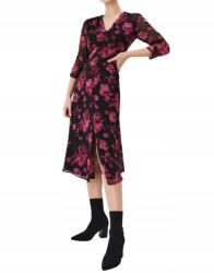 Mohito Fekete-rózsaszín Mintás Chiffon Ruha MIDI 3/4-ES Ujjú Mohito 36