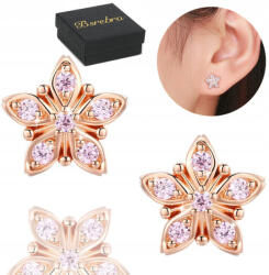 Bsrebra Rózsaszín Arany Fülbevaló Ezüst Minta 925 Virágok Ezüst Csavaros stift