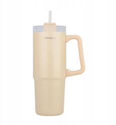  Nagy 900 ml-es termo bögre szívószállal és tea kávétartóval Bézs 6/12h (01-34504)