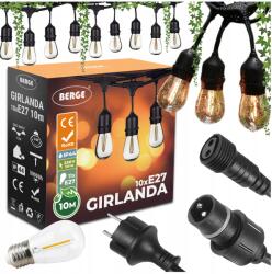 BERGE Kerti girland Fénylánc 10m 10xE27 szett Led izzókkal IP44 (7079)