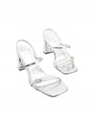 Reserved Ezüst Klasszikus Cipő Szandál Metál Sarok Blokk Csat 41-ES (6085y)