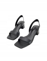 Reserved Fekete Klasszikus Cipő Szandál Sarokbetét Bebújós Öko Bőr Csíkos 37 (168AQ)