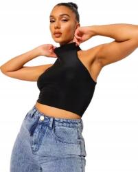 Boohoo Fekete Bordázott Crop Top Állógallérral Klasszikus Rövid Boohoo 38
