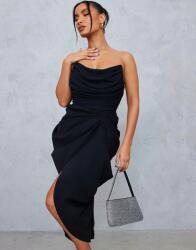 Prettylittlething Fekete Ruha Aszimmetrikus MIDI Fodros Fűző Prettylittlething 38