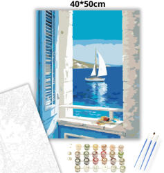  Vitorlás az ablakból - számfestő készlet - 40×50 cm (Keretre feszítve)