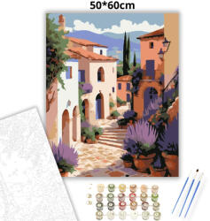  Békés lépcsős utca - számfestő készlet - 50×60 cm (Keretre feszítve)