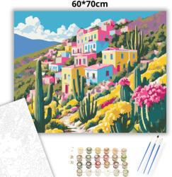  Napfényes kaktuszok - számfestő készlet - 60×70 cm (Keretre feszítve)