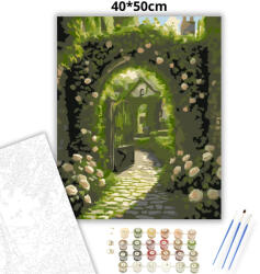  Mesés kerti kapu - számfestő készlet - 40×50 cm (Keretre feszítve)