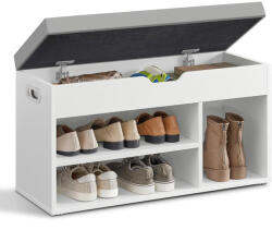 VASAGLE Cipőpad tárolóhellyel, Párnázott, Terhelhetőség 136 kg, 30 x 80 x 44 cm, fehér-szürke