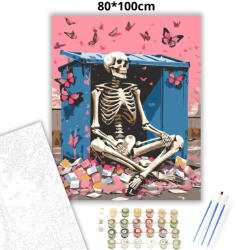  Magányos csontváz pillangókkal - számfestő készlet - 80×100 cm (Keretre feszítve)