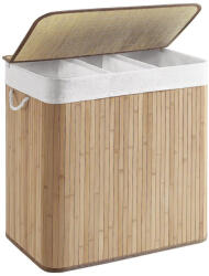 SONGMICS Bambusz szennyeskosár 3 rekesszel, fedéllel és fogantyúkkal, 150 literes