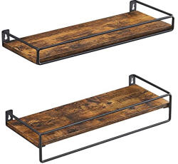 VASAGLE Lebegő polc, 2 darabos fali polc akasztóval, rusztikus barna és fekete