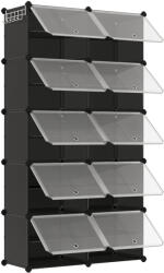 SONGMICS Összekapcsolható cipőtartó, 10 rekeszes műanyag cipőszekrény, fekete