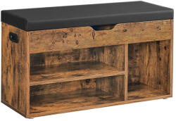 VASAGLE Tárolópad párnázott üléssel, 3 rekeszes cipőpad 80 x 30 x 44 cm, rusztikus barna