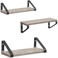 VASAGLE Fali polc, lebegő polc, 3 darabos készlet, szürke-fekete