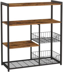 VASAGLE Konyhai állópolc konyhasziget tárolópolcokkal drótkosárral, rusztikus barna, 80 x 35 x 95 cm