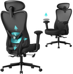 SONGMICS ergonomikus irodai szék, állítható fejtámlával és deréktámasszal, tintafekete