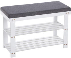 SONGMICS Bambusz cipőpad, 2 polcos cipőtároló pad, fehér és szürke 71 x 29 x 49 cm