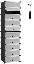 SONGMICS Cipős szekrény 10 rekesszel, moduláris műanyag tárolórendszer ajtóval, fekete