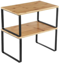 SONGMICS Bambusz fűszertartó, 2 db-os konyhai pult polcrendezők, natúr-fekete